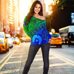 Aboriginal Women's Off Shoulder Sweater , Torres Strait Islands Flag