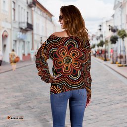 ABoriginal Women's Off Shoulder Sweater Aboriginal Dot Painting Flowers Style Ver02