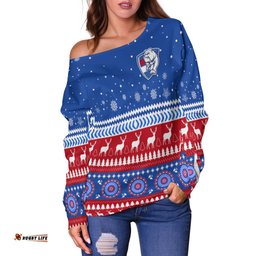 Custom Personalised Bulldogs Football Christmas Off Shoulder Sweater Western Bulldogs
