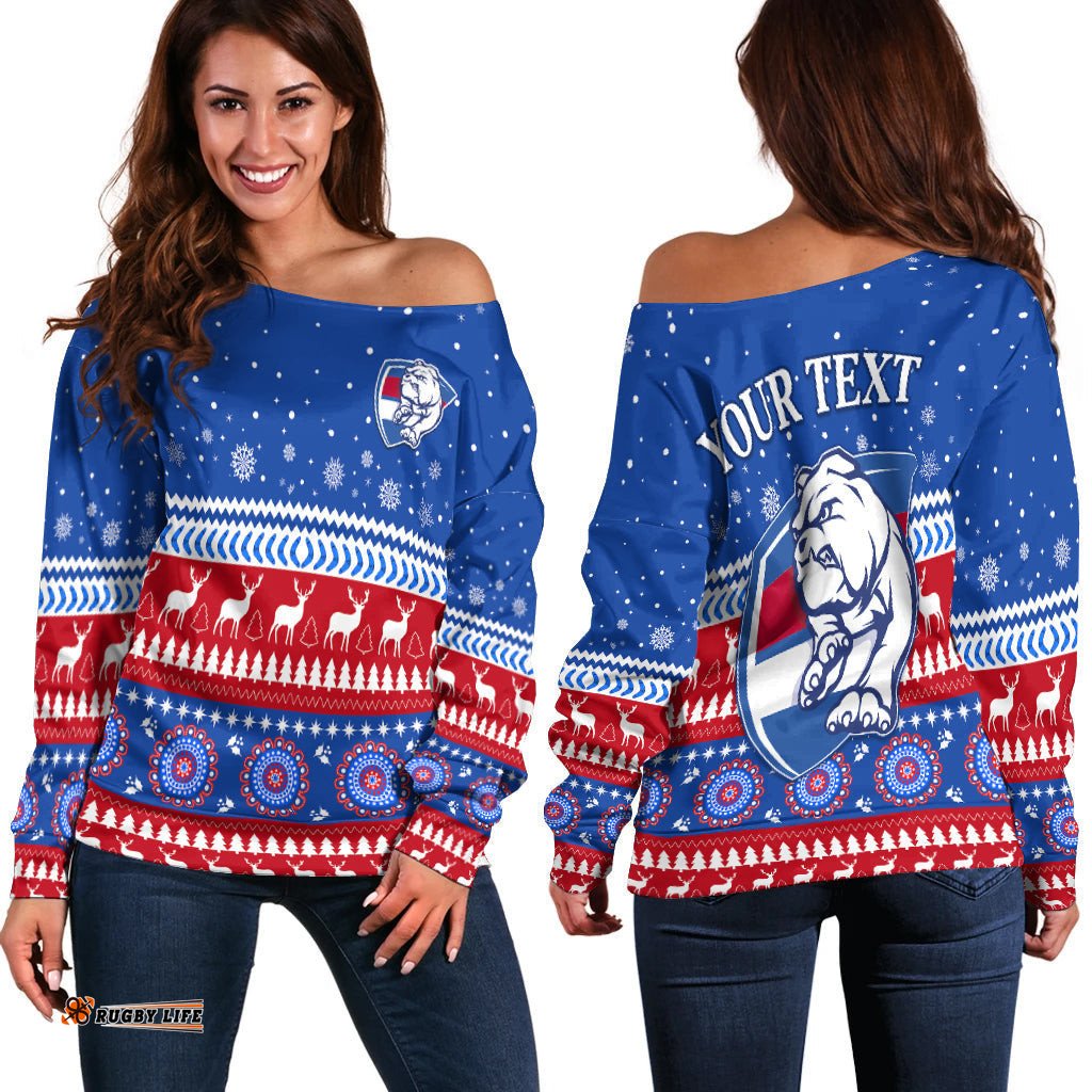 Custom Personalised Bulldogs Football Christmas Off Shoulder Sweater Western Bulldogs