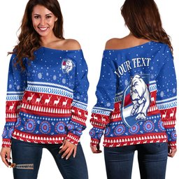 Custom Personalised Bulldogs Football Christmas Off Shoulder Sweater Western Bulldogs