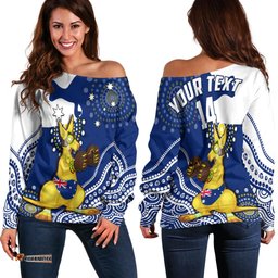 Custom Text And Number Australia Off Shoulder Sweater Boxing Kangaroo Indigenous Flag Color Art