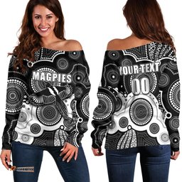 Custom Personalised And Number Magpies AFL Off Shoulder Sweater Aboriginal Patterns 05