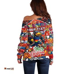 Custom Crows Football Merry Christmas Off Shoulder Sweater Indigenous Australian Art