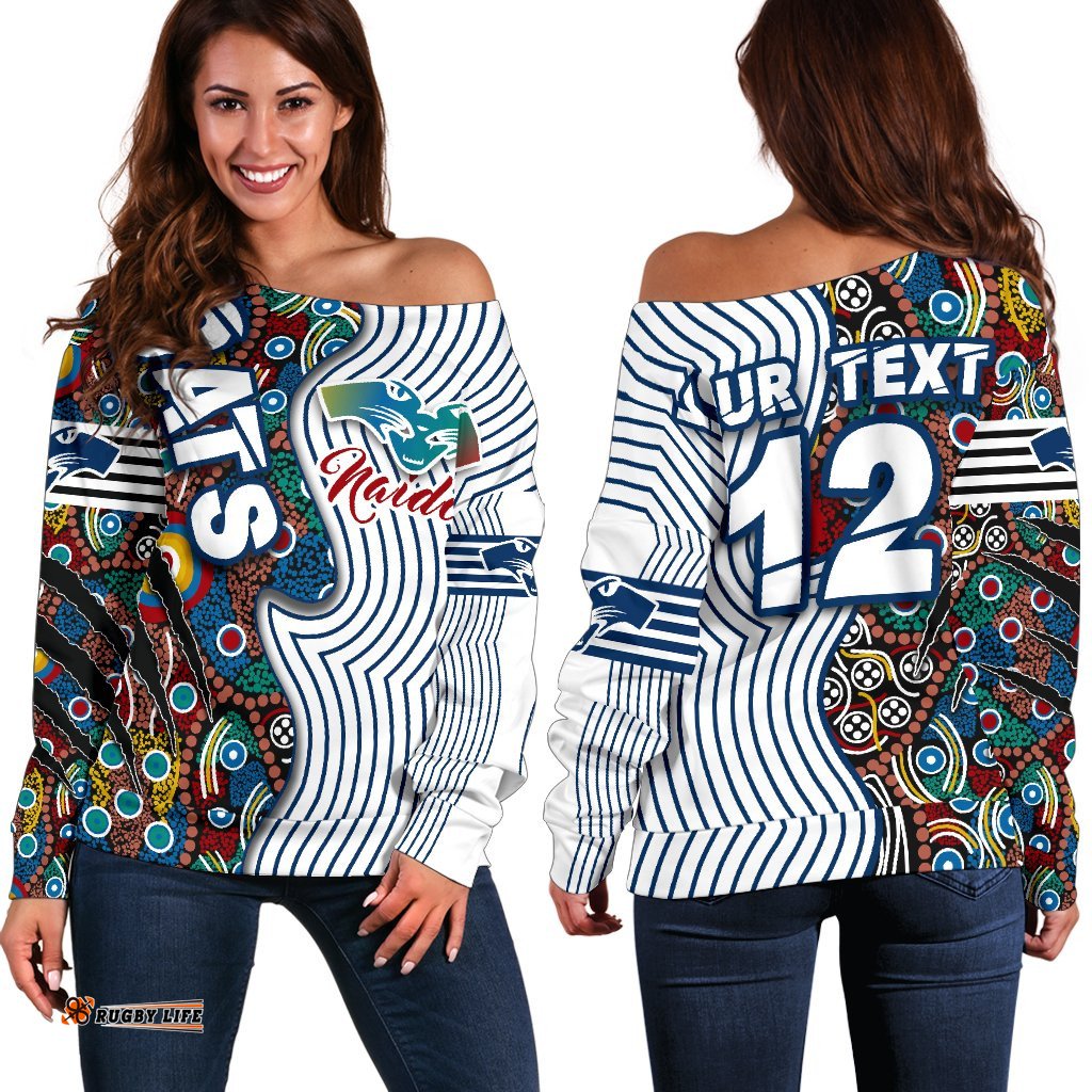 Custom Personalised Geelong Naidoc Week Women's Off Shoulder Sweater Cats Indigenous Version Special