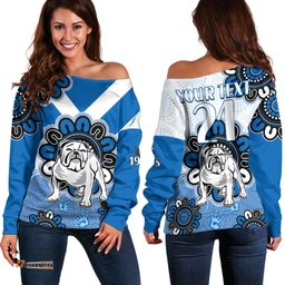 Custom Personalised NRL Canterbury Bankstown Bulldogs Rugby Berries 1935 Aboriginal Off Shoulder Sweater