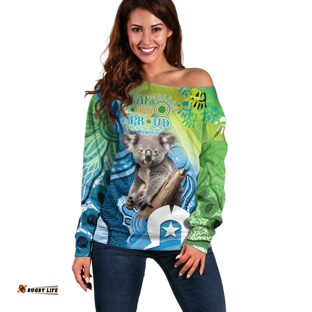 Vivid Minimal Koala NAIDOC 2024 Off Shoulder Sweater Aboriginal Art Style