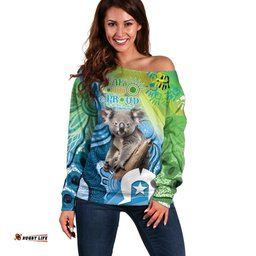 Vivid Minimal Koala NAIDOC 2024 Off Shoulder Sweater Aboriginal Art Style