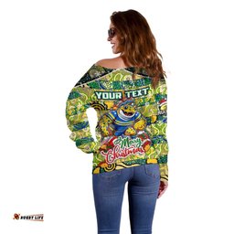 Custom Eels Rugby Merry Christmas Off Shoulder Sweater Indigenous Australian Art