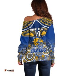 Personalised West Coast Football Off Shoulder Sweater Eagles Aboriginal Mix Polynesian Pattern