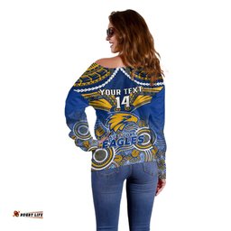 Personalised West Coast Football Off Shoulder Sweater Eagles Aboriginal Mix Polynesian Pattern