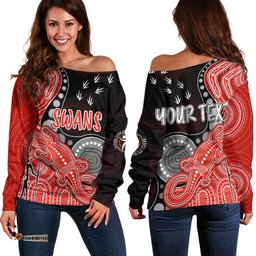 Personalised NAIDOC Week AFL Swans Off Shoulder Sweater Aboriginal Dot Art Lizard Mix Boomerang