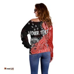 Personalised NAIDOC Week AFL Swans Off Shoulder Sweater Aboriginal Dot Art Lizard Mix Boomerang