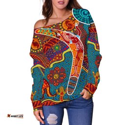 Aboriginal Women's Off Shoulder Sweater Indigenous Boomerang