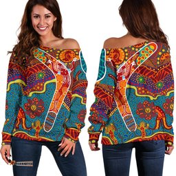 Aboriginal Women's Off Shoulder Sweater Indigenous Boomerang
