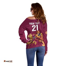 Custom Brisbane Broncos and Lions Off Shoulder Sweater Together Sporty Style