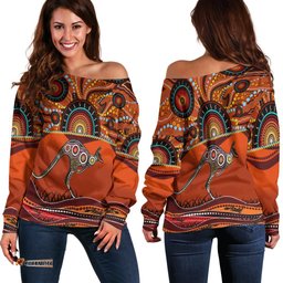 Aboriginal Off Shoulder Sweater Kangaroo With Dot Painting