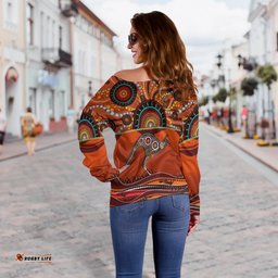 Aboriginal Off Shoulder Sweater Kangaroo With Dot Painting