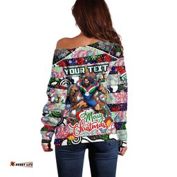 Custom New Zealand Warriors Rugby Merry Christmas Off Shoulder Sweater Indigenous Australian Art