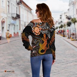 Aboriginal Women's Off Shoulder Sweater Lizard Sunshine