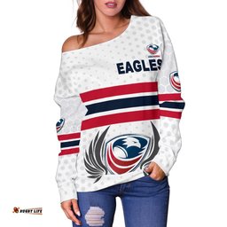 USA Rugby Women's Off Shoulder Sweater Eagles Simple Style White