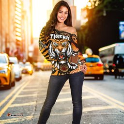 Custom Personalised Tigers Women's Off Shoulder Sweater Wests Tiger Skin Style