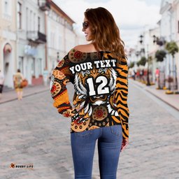 Custom Personalised Tigers Women's Off Shoulder Sweater Wests Tiger Skin Style