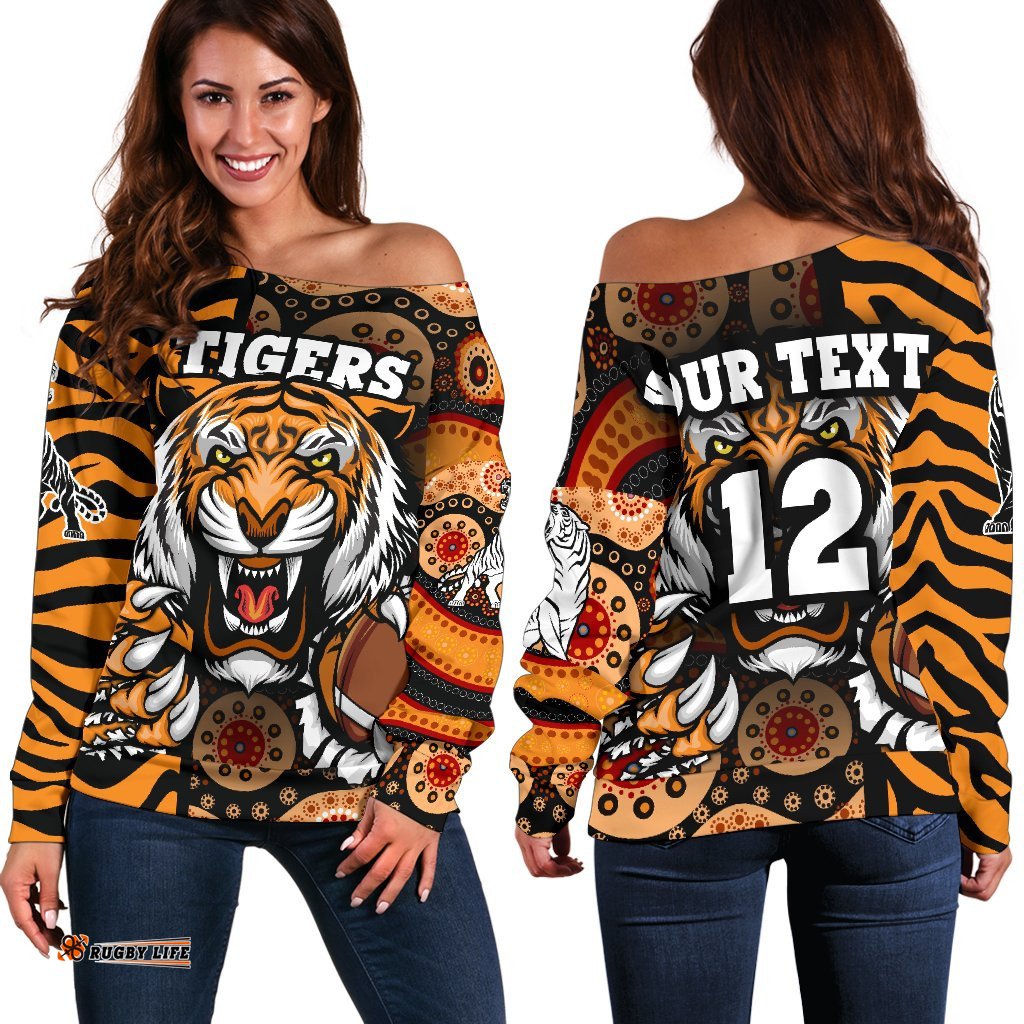 Custom Personalised Tigers Women's Off Shoulder Sweater Wests Tiger Skin Style