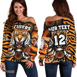 Custom Personalised Tigers Women's Off Shoulder Sweater Wests Tiger Skin Style