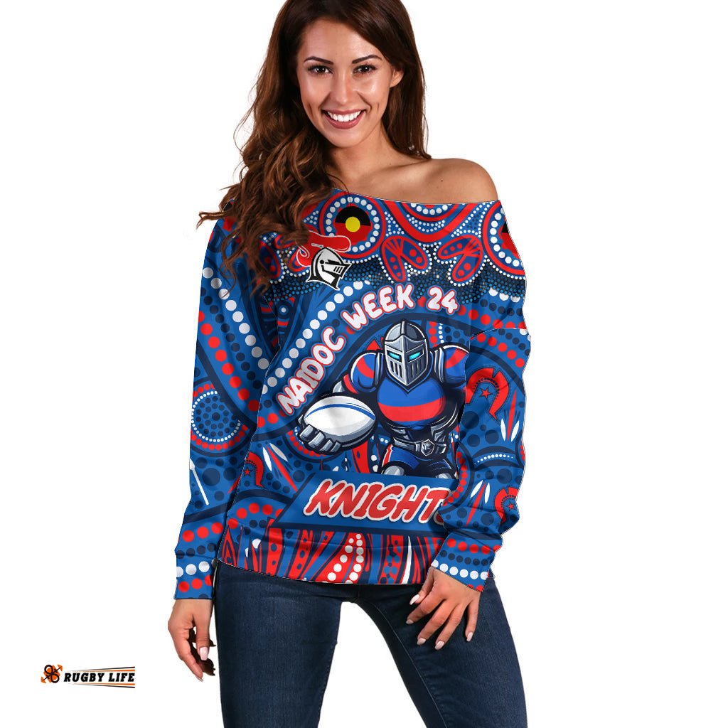 Custom Australia NAIDOC Week 2024 Off Shoulder Sweater Newcastle Knights Mascot Keep The Fire Burning