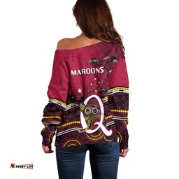 QLD Maroons Rugby Off Shoulder Sweater Go Queensland Kangaroo Indigenous