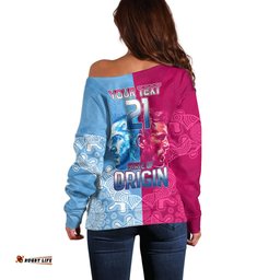 Custom New South Wales and Queensland Off Shoulder Sweater Rugby Mascot With Sporty Style