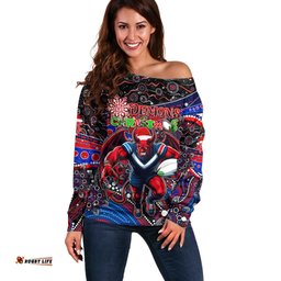 Merry Christmas AFL Demons Off Shoulder Sweater Aboriginal Santa Football Mascot