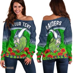 Custom Personalised Raiders Anzac Women Off Shoulder Sweater The Milk Lest We Forget
