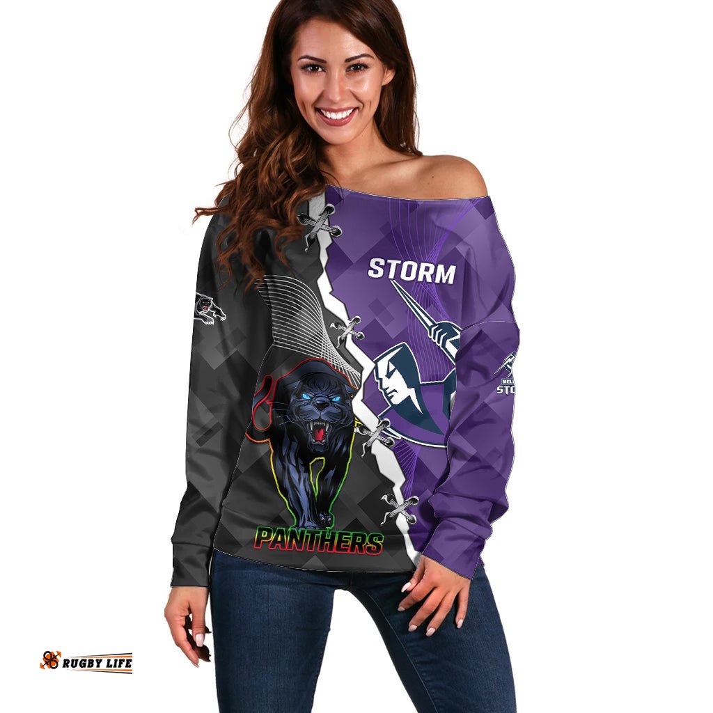 Personalised Storm And Panthers Rugby Off Shoulder Sweater Sporty Style