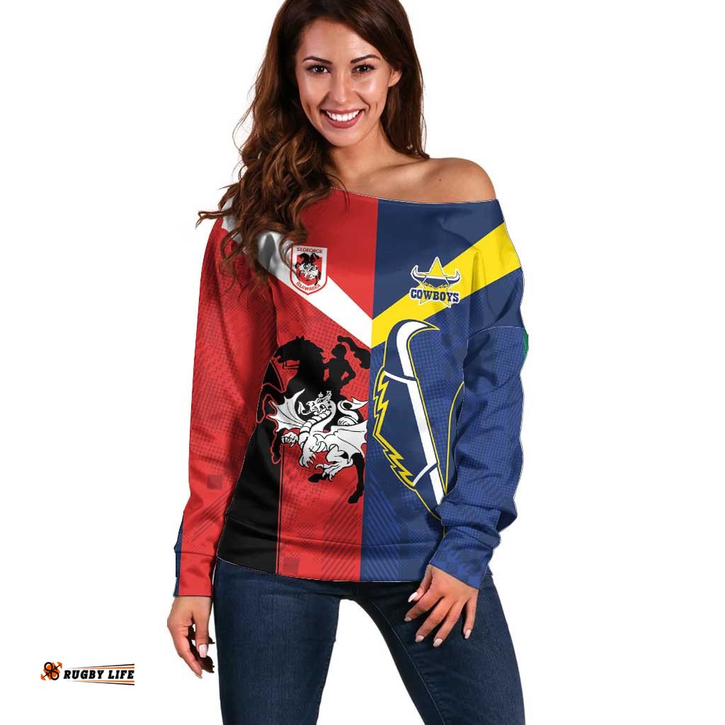 Custom Dragons Cowboys Combine Storm Warriors Off Shoulder Sweater Sport Style Version 02