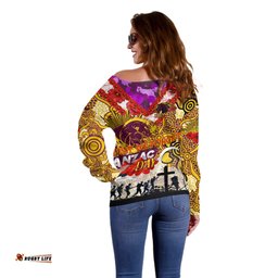 Personalised Broncos ANZAC Day Off Shoulder Sweater Aboriginal Rising Sun