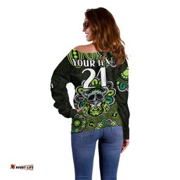Custom Personalised NRL Canberra Raiders Rugby 1981 Aboriginal Off Shoulder Sweater