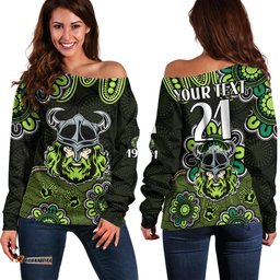 Custom Personalised NRL Canberra Raiders Rugby 1981 Aboriginal Off Shoulder Sweater