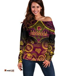 Personalised Brisbane Rugby Off Shoulder Sweater Brisbane 1987 Aboriginal Mix Polynesian Pattern