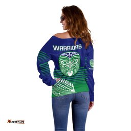 Warriors New Zealand Rugby Off Shoulder Sweater Maori Face Ta Moko Simple Style