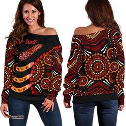 Aboriginal Personalised Women's Off Shoulder Sweater Aboriginal Boomerangs With Dot Painting Pattern