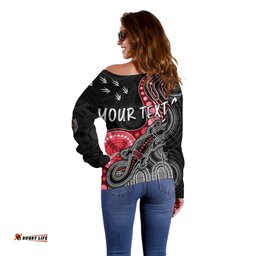 Personalised NAIDOC Week AFL Bombers Off Shoulder Sweater Aboriginal Dot Art Lizard Mix Boomerang