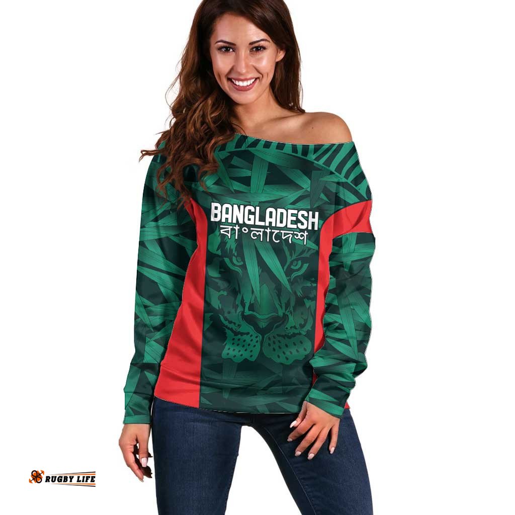 Royal Bengal Tiger Bangladesh Cricket Custom Off Shoulder Sweater The Red and Green Version
