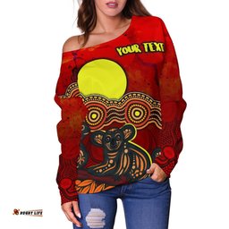 Custom Text Aboriginal Off Shoulder Sweater Australian Indigenous Koala