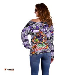 Custom Freo Football Merry Christmas Off Shoulder Sweater Indigenous Australian Art