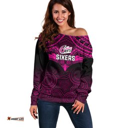 Sydney Sixers Cricket Off Shoulder Sweater Unique Indigenous Art Mix Polynesian Pattern