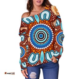 Aboriginal Women's Off Shoulder Sweater Indigenous Circle Dot Painting Ver02
