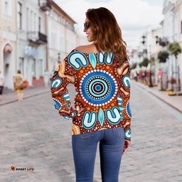 Aboriginal Women's Off Shoulder Sweater Indigenous Circle Dot Painting Ver02