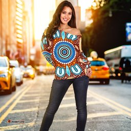 Aboriginal Women's Off Shoulder Sweater Indigenous Circle Dot Painting Ver02